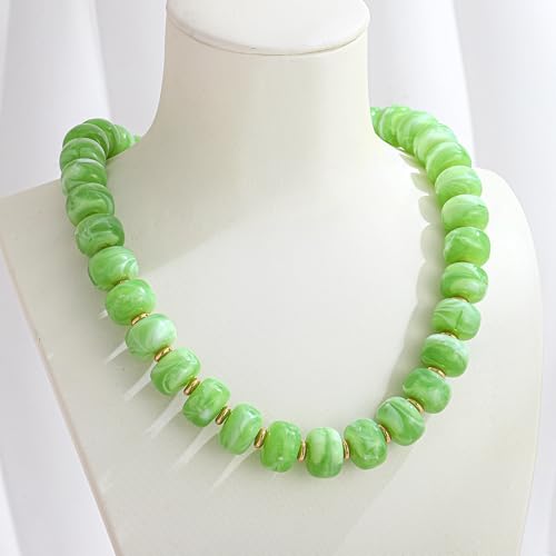 Chunky Colorful Choker Necklace for Women - Summer Beach Round Resin Beads Necklace, Trendy Statement Summer Beach Jewelry Birthday Gifts for Vacation Holiday - color: 14mm Light Green Beads