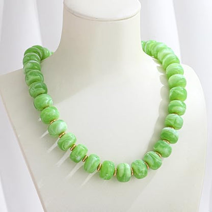 Chunky Colorful Choker Necklace for Women - Summer Beach Round Resin Beads Necklace, Trendy Statement Summer Beach Jewelry Birthday Gifts for Vacation Holiday - color: 14mm Light Green Beads