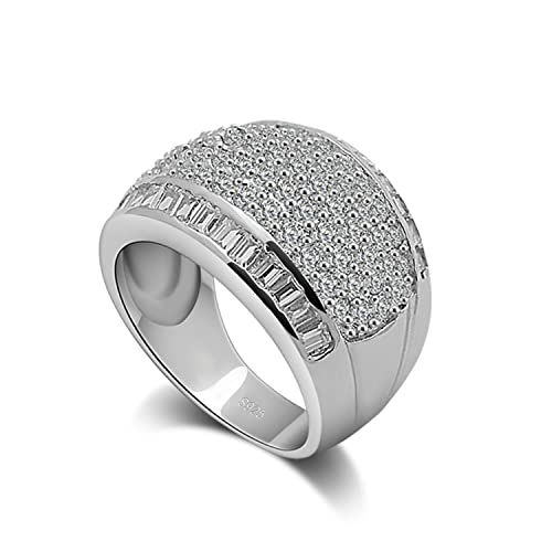 Dankadi Luxury Women Platinum Plated Solid 925 Sterling Silver Ring 5A Cubic Zircon Inlaid Dense Wedding Ring Sizes 6-10# Fashion Jewelry Gift Party Accessories