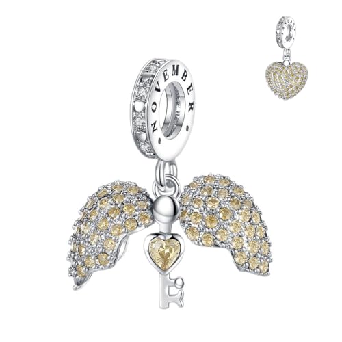 Annmors Birthstone Charms for Bracelet 925 Sterling Silver Charms fit Bracelet Necklace Dangle with 5A Cubic Zirconia Christmas Valentine Mother's Day Gift for Women - color: 11-November-Topaz