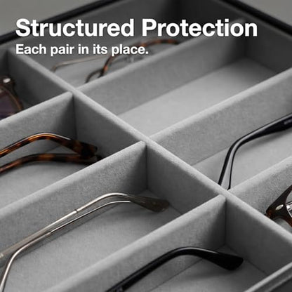 Stratalife 8 Grids Drawer Sunglasses Organizer Tray, Gray PU Velvet | Stackable Eyeglasses Storage Case with Removable Dividers, Jewelry Display Case for Necklace Bracelet, 13.78x9.5x1.2inch - color: Grey-02