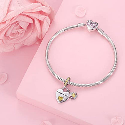 Birthstone Charms for Charms Bracelet: 925 Sterling Silver Heart Dangle Charms for Bracelets and Necklaces, Birthday Mother's Day Christmas Gifts For Women. - color: November
