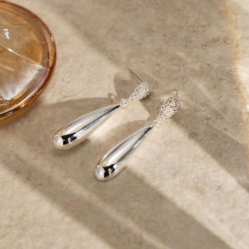 LLWOM Earrings for Women - 14K Gold Plated CZ Teardrop Dangle Earrings | Dangling Earrings for Women Trendy, Hypoallergenic Jewelry Gift for Wedding/Party/Prom/Daily, Elegant Drop Earring Stud - color: Silver CZ Teardrop