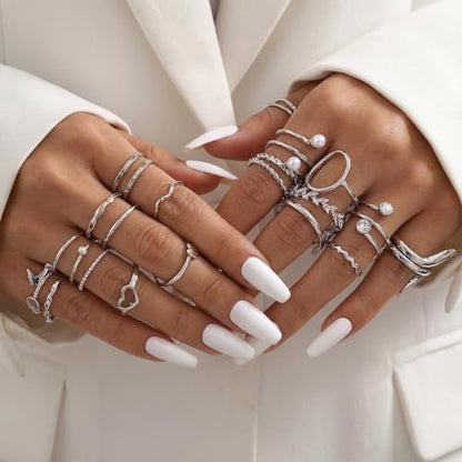 42-Piece Gold Tone Stackable Ring Set for Women, Boho Minimalist Stacking Rings with Crystal & Heart Accents, Adjustable Open Band Jewelry for Daily Wear - style: TZY-003354-01