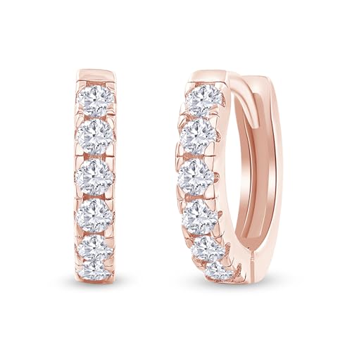 Dainty Cartilage Huggie Hoop Earrings Women in 18K Gold Plated | Round Moissanite in 18K Gold Plated Jewelry for Her - color: Rose Gold, size: 11 MM