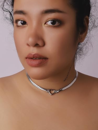 Sacina Heart Choker, Stainless Steel Necklace, Choker Necklaces for Women, Chunky Heart Necklace, Valentine Gift, Christmas Jewelry Gift - color: silver