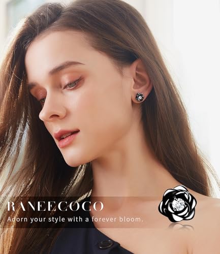 Gold Plated Sterling Silver Rose Flower Earring Studs, Hypoallergenic & Nickel Free Earrings for Women - color: Black Gold Plated Silver, size: 9.0 Millimeters