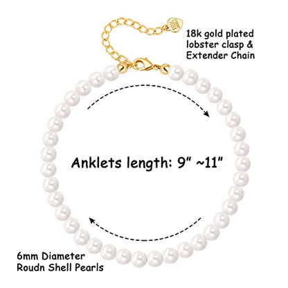 Handmade Pearl Beads Anklets for Women Adjustable White Beaded Ankle Bracelet for Wedding Gift