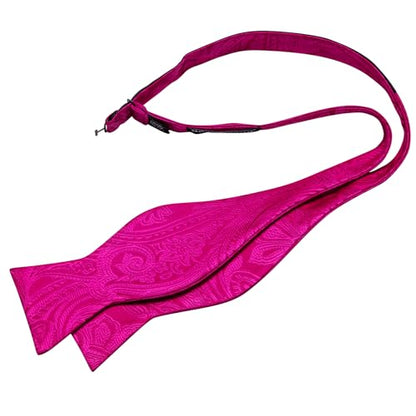 YOHOWA Bow Ties for Men Self-tied Silk Bowtie Solid Color with Lapel Pin and Handkerchief Cufflinks for Wedding Party Prom - color: Hot Pink