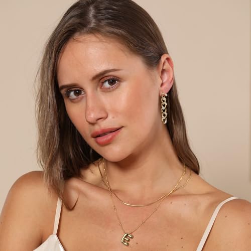 LUCA SMITH 2-Piece Initial Necklaces for Women, Dainty Balloon Bubble A-Z Letter Necklace Set, Name Letter Alphabet Pendant Layered Choker Necklaces Personalized Jewelry Gift - color: Gold bubble letter necklace, style: Initial Set-E