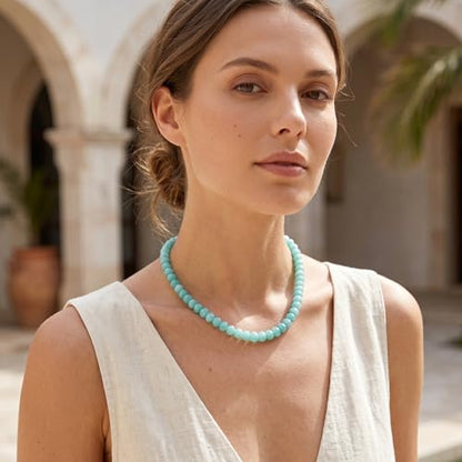 Gemstone Beaded Necklace for Women Colorful Natural Stone Freshwater Pearl Surfer Beach Rainbow Necklace Jewelry Gift - color: Blue-2