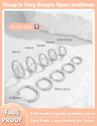 5 Pairs Huggie Hoop Earrings, Cubic Zirconia 14K Gold-Plated 316L Surgical Steel, Hypoallergenic Lightweight Design for Women & Men Cartilage & Multi-Piercing Stacking(13-21mm) - color: A+silvery+White