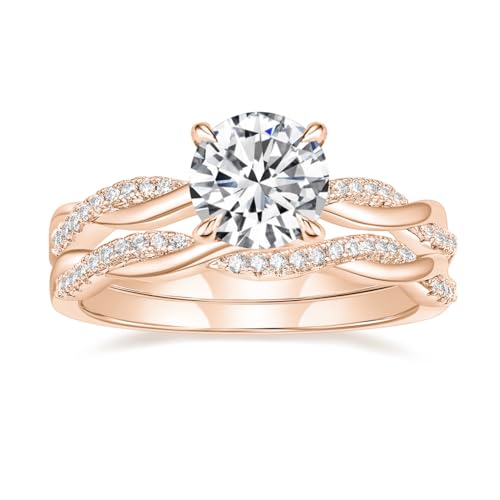 Mameloly 1.5ct Engagement Rings for Women Round Bridal Ring Sets Cubic Zirconia Wedding Band Twisting Infinity Pave Set Size 3-12 - color: Rose Gold Plated