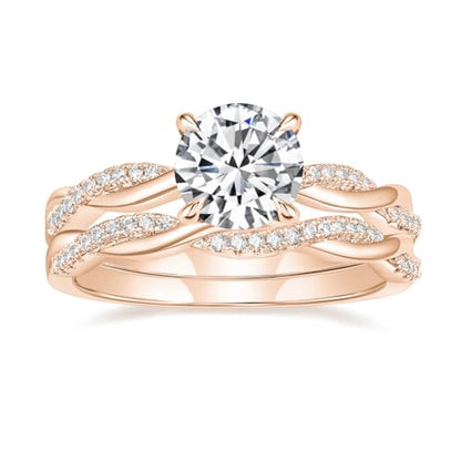 Mameloly 1.5ct Engagement Rings for Women Round Bridal Ring Sets Cubic Zirconia Wedding Band Twisting Infinity Pave Set Size 3-12 - color: Rose Gold Plated
