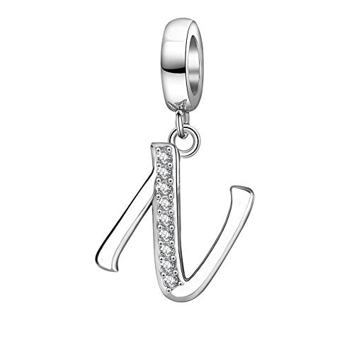 925 Sterling Silver Initial Charm fits Pandora, Gift for Mom Wife | Christmas,Birthday,Mother's Day, Anniversary, Valentine's Day - color: Letter N