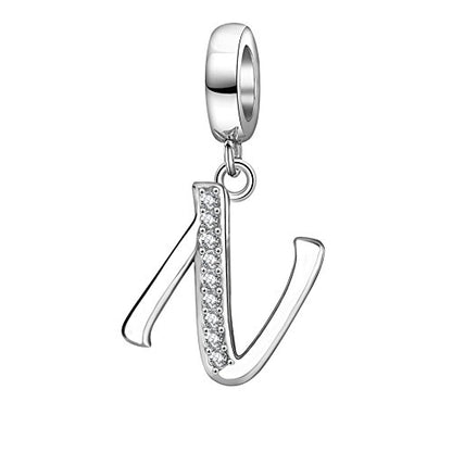 925 Sterling Silver Initial Charm fits Pandora, Gift for Mom Wife | Christmas,Birthday,Mother's Day, Anniversary, Valentine's Day - color: Letter N