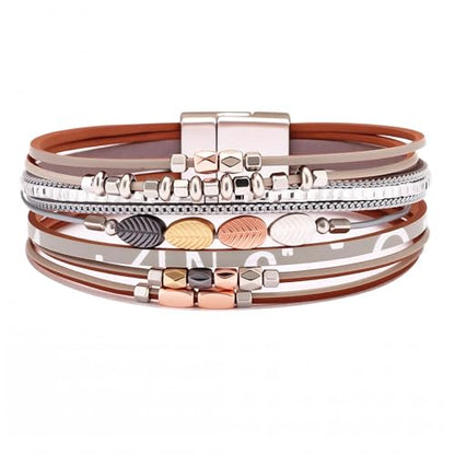 Leather Wrap Bracelets for Women, Boho Leopard Multi-Layer Crystal Beads Cuff Jewelry - color: J-Warp-025