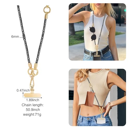 Crystal Phone Strap Crossbody Rhinestone Anti Theft Layered Strap Crossbody Cell Phone Neck for Women (Black) - color: Black