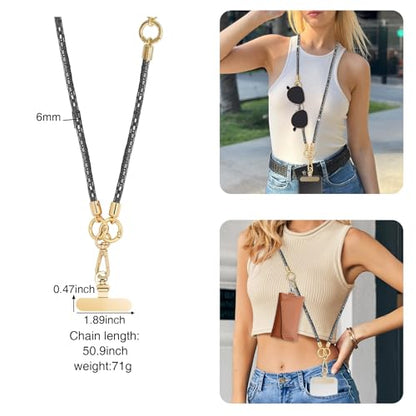 Crystal Phone Strap Crossbody Rhinestone Anti Theft Layered Strap Crossbody Cell Phone Neck for Women (Black) - color: Black