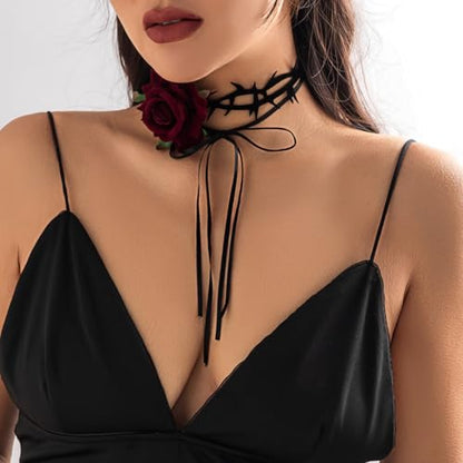 Fesciory Black Necklaces for Women, Adjustable Layered Velvet Leather Lace Collar Necklace, Goth Jewelry Gifts. - color: Rose