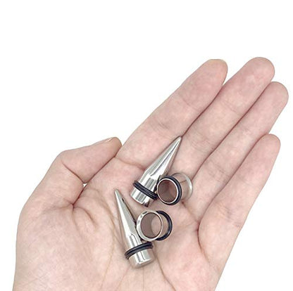 HEKEUOR 11mm 7/16" Steel Ear Stretching Kit - 2 Tapers 2 Tunnels Size Between 00g(10mm) and 1/2" (12mm) - color: Silver 11mm(7/16")