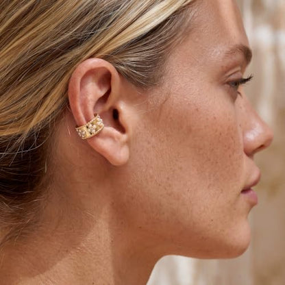 Gold Ear Cuff for Women Non Piercing | Cuff Earrings, 14K Gold Plated, Colorful Cubic Zirconia Pave, Pearl, Clover, Cartilage Earrings Trendy Jewelry, Single - color: White B