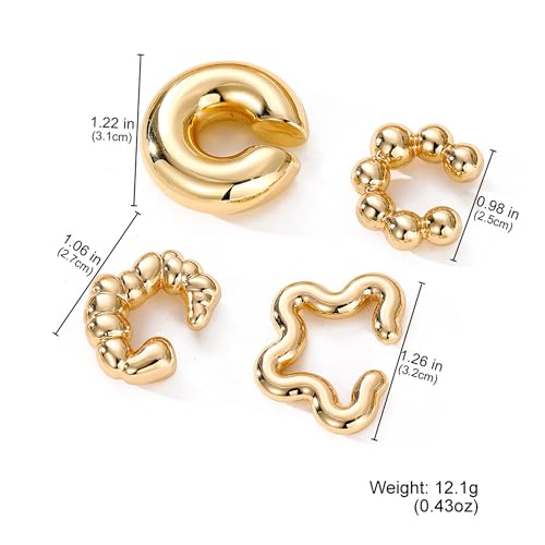 4pcs Chunky Gold Silver Ear Cuff Set for Women Punk Metallic Twist Non Piercing Clip Cuff Earrings Trendy Jewelry Set for Daily Party - style: style F