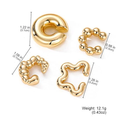4pcs Chunky Gold Silver Ear Cuff Set for Women Punk Metallic Twist Non Piercing Clip Cuff Earrings Trendy Jewelry Set for Daily Party - style: style F