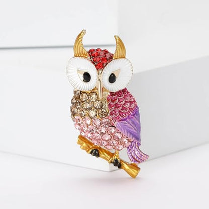 Enamel Bird Brooch for Women Rhinestones Owl/Hummingbird/Eagle/Toucan Lapel Pin Cute Bird Brooches Jewelry Gifts for Mom Wife - color: Pink Purple-Owl 5