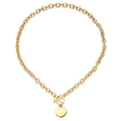 WangGao Elegent Love Stainless Steel Link Chain Blank Heart Charms Necklace for Women Toggle Clasp Closure - color: Gold, size: 23.5inches
