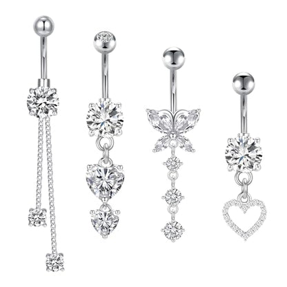 Briana Williams Belly Button Ring Belly Rings Belly Button Piercing Gold Belly Button Ring for Women Clicker Belly Ring Belly Piercing Stainless Steel 14g 10mm Blley Navel Rings Piercing Jewelry - color: C1 -4pcs, silver
