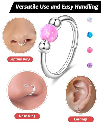 2 Pcs Small Cartilage Hoop Earrings for Women Men, 18G Opal Silver Earrings Hypoallergenic 316L Surgical Steel Hinge Huggie Hoop Earrings for Helix,Tragus,Conch,Rook,Earlobe Piercing Jewelry Nose Ring - style: 2Pcs 8mm Pink Opal/Silver