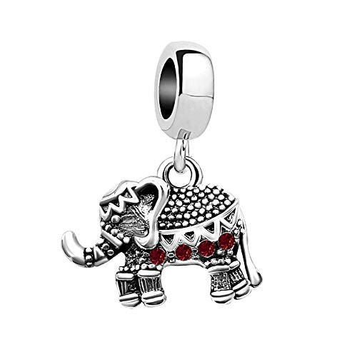 KunBead Elephant Birthstone Dangle Bead Birthday Charms Compatible with Pandora Bracelet for Women - color: January