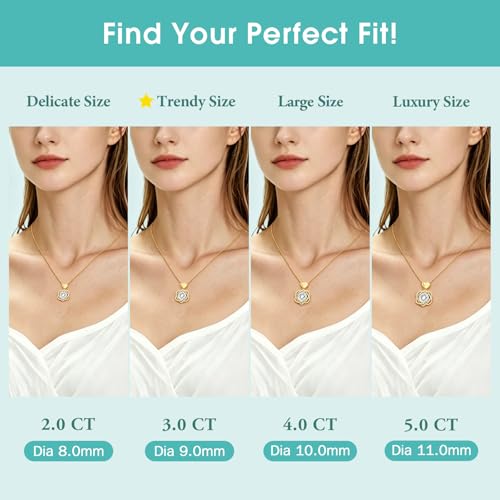 Moissanite Heart Necklace for Women, 2-5 Carat Moissanite Heart Pendant Necklace, S925 Sterling Silver Gold Plated, Double Love Heart Design Pendant, Anniversary Birthday Valentines Mothers Day Gifts for Wife Mom Girlfriend - style: 3.0 Carats-Yellow Gold
