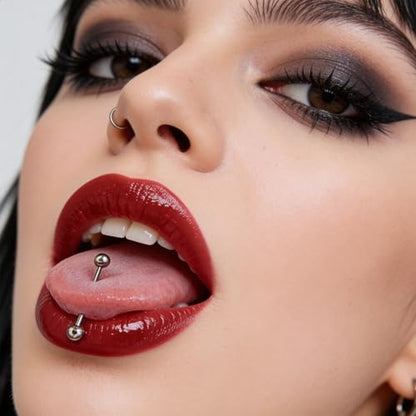 Hecila 10PCS Metal Tongue Rings Nipple Piercing Jewelry Externally Threaded Stainless Steel Straight Barbells Piercing Short Long Bar Silver Bridge Piercings for Women Men 12mm 14mm 16mm 18mm 20mm