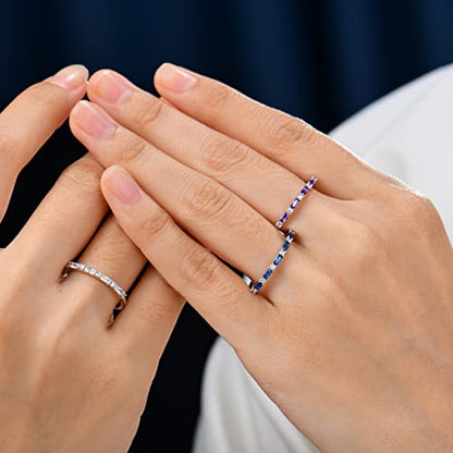 JO WISDOM 925 Sterling Silver Wedding Band for Women Thin Stacking Ring Half Cubic Zirconia Eternity Engagement Ring - color: 09-Sep-Sapphire