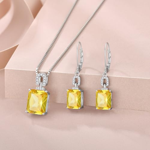 Emerald Cut Birthstone Necklace for Women 925 Sterling Silver | Baguette Birthstone Pendant Necklace, Jewelry for Mom Wife - color: Yellow