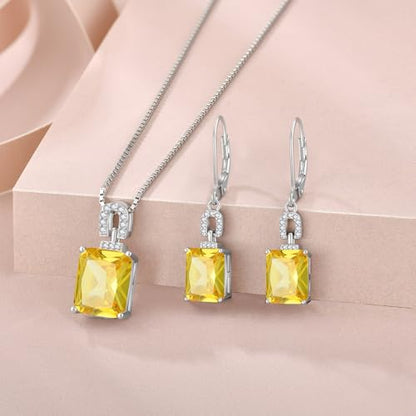 Emerald Cut Birthstone Necklace for Women 925 Sterling Silver | Baguette Birthstone Pendant Necklace, Jewelry for Mom Wife - color: Yellow