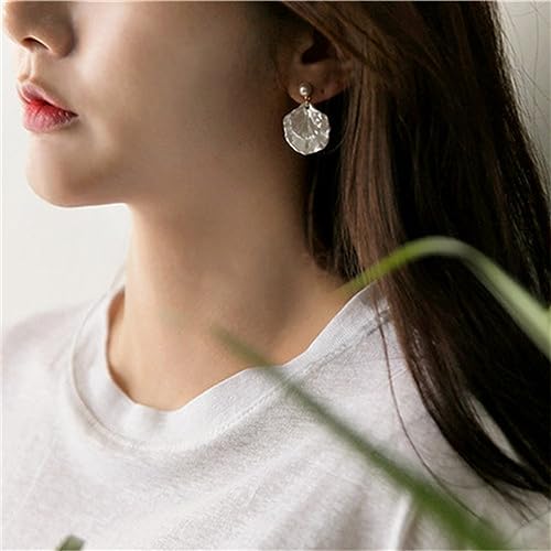 Seashell Pearl Stud Earrings for Women Ocean Sea Theme Sweet Double Layer Acrylic Shell Lightweight Dangle Drop Earrings for Summer Beach Holiday Halloween Party Jewelry Accessories - color: Pure white