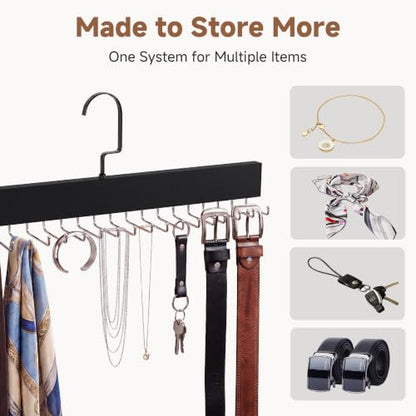 StorageWorks Tie Hanger with 20 Swivel Hooks, 2 Pack Wooden Hanger, Black | Sturdy Black Tie Wooden Hanger with 180° Swivel Hooks, Space Saver Rack for Ties, Belts, Scarves in Closet - color: Black