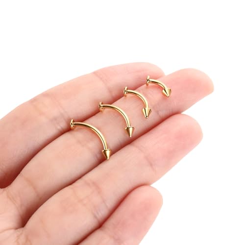 G23 Titanium Eyebrow Piercing Jewelry Eyebrow Rings Curved Barbell 16G Eyebrow Belly Button Ring Navel Rings Rook Daith Earrings Lip Ring Eyebrow Jewelry 6mm-12mm - color: 2PCS,Disc Bottom+Arrow Shape,Gold