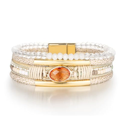 Edoneery Leather Wrap Bracelets for Women, Boho Layered Cuff Bangle | Multi-layer Leather Cuff, Daily wear, Stackable Bangle, Easy on-off, Western Jewelry Gifts for Women - color: Beige-3