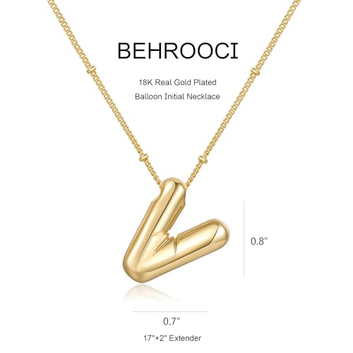 Gold Bubble Initial Necklace for Women Balloon Letter Necklace 18K Gold Plated Dainty Alphabet Pendant Puffy Name Personal Necklace - color: V