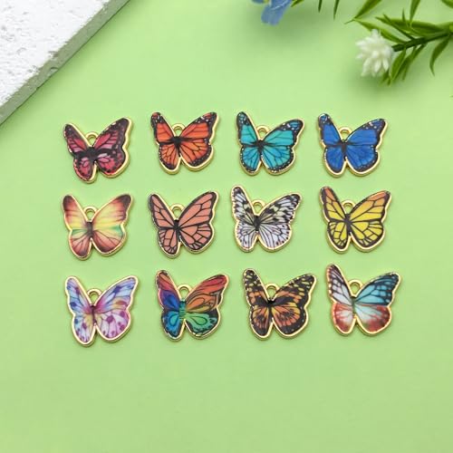 Sailanzi 24pcs Alloy enamel butterfly set Pendant Jewelry Making DIY Keychain Earrings Pendant Various Design Charms for Jewelry Making Bracelets Necklace (SN794) - color: SN794