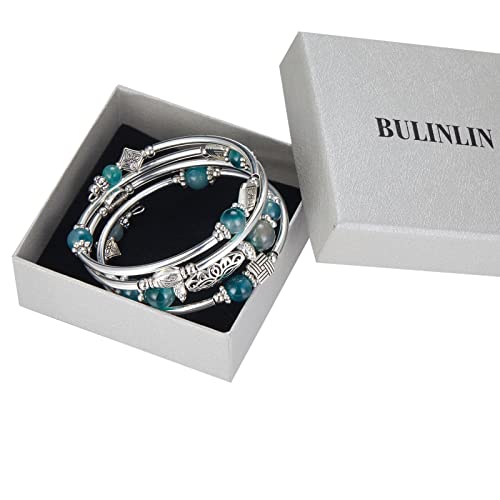 BULINLIN Layered Wrap Bangle Turquoise Bracelet - Bead Bracelet with Natural Agate Stone, Gifts For Women - color: 03-Jade Green