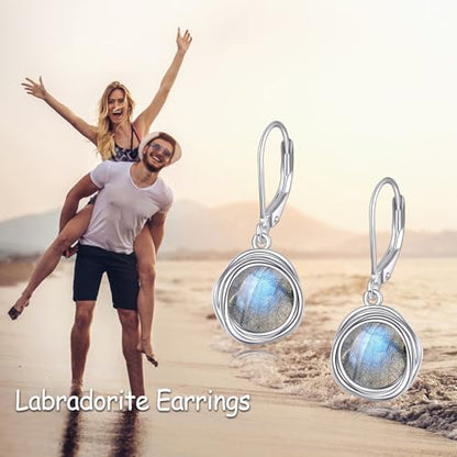 FreshWater Pearl Dangle Earrings 925 Sterling Silver Lapis lazuli Turquoise Larimar Opal Black Pearl Leverback Earrings for Women Birthday Hypoallergenic - style: Labradorite earrings