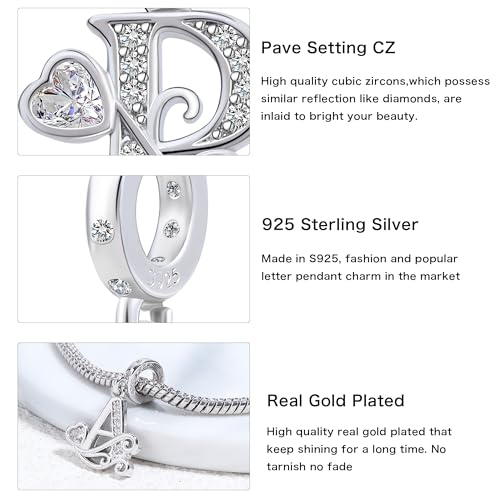 925 Sterling Silver Letter Charms for Pandora Bracelets Silver Letter A Alphabet Charm Initial Dangle Charms Beads Jewelry Gift for Women - style: Dangle Letter Charm C