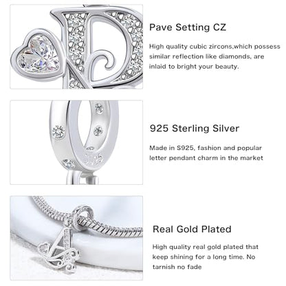 925 Sterling Silver Letter Charms for Pandora Bracelets Silver Letter A Alphabet Charm Initial Dangle Charms Beads Jewelry Gift for Women - style: Dangle Letter Charm P
