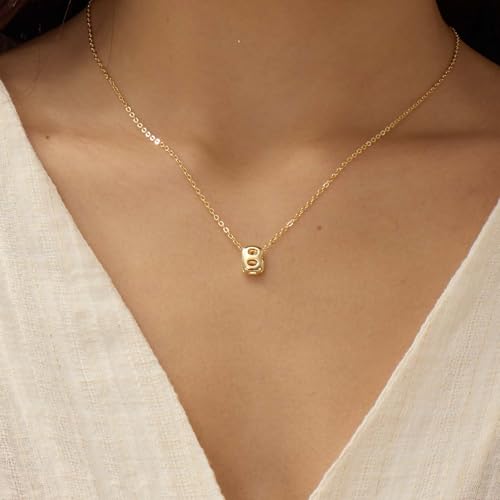 Initial Necklaces for Women Bubble Gold Silver Letter Necklace Dainty Personalized Charm Pendant Name Necklace Cute Non Tarnish Fashion Accessories Teen Gift Trendy Stuff Jewelry Gifts - color: Gold, style: B