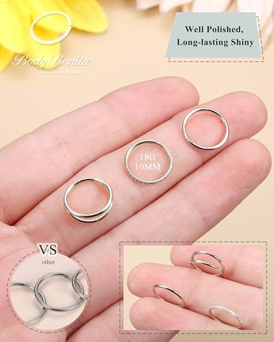 BodyBonita 3pcs Nose Rings Hoops - Double Hoop Nose Ring 14/16/18/20G Hinged CZ Piercing Jewelry Septum Clicker Rings Cartilage Earring Helix Rook Tragus Daith 7mm/8mm/9mm/10mm - color: Silver, size: 18 gauge(1.0mm)-10mm